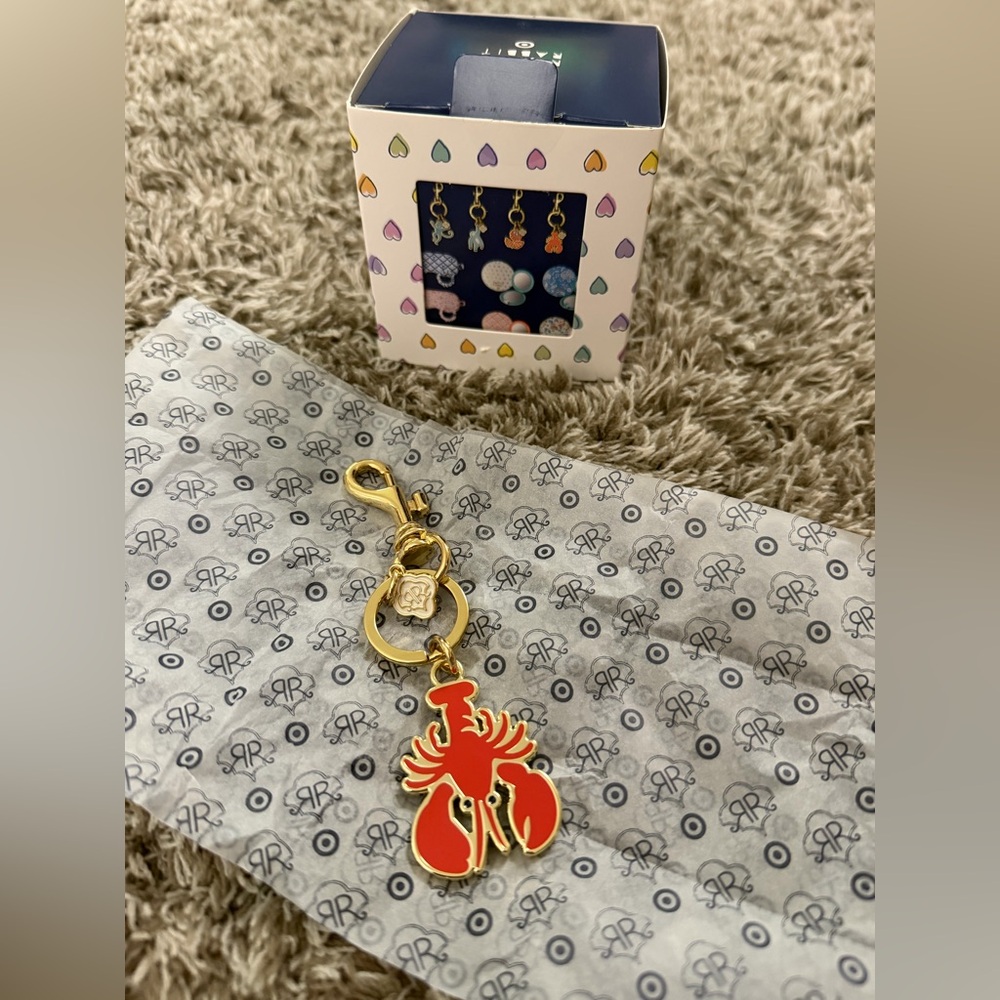 Roller Rabbit Mystery Box Gold-tone Lobster Keychain Charm with Red Enamel